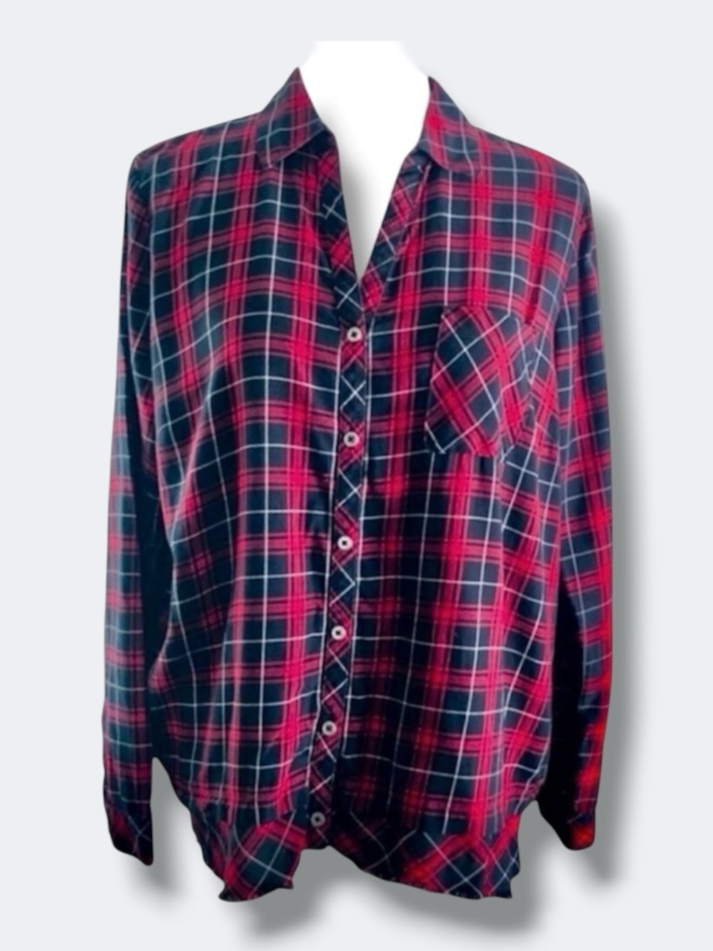 J.Jill Women’s Plaid Button Down Shirt M Red Black Cotton Raw Hem Casual